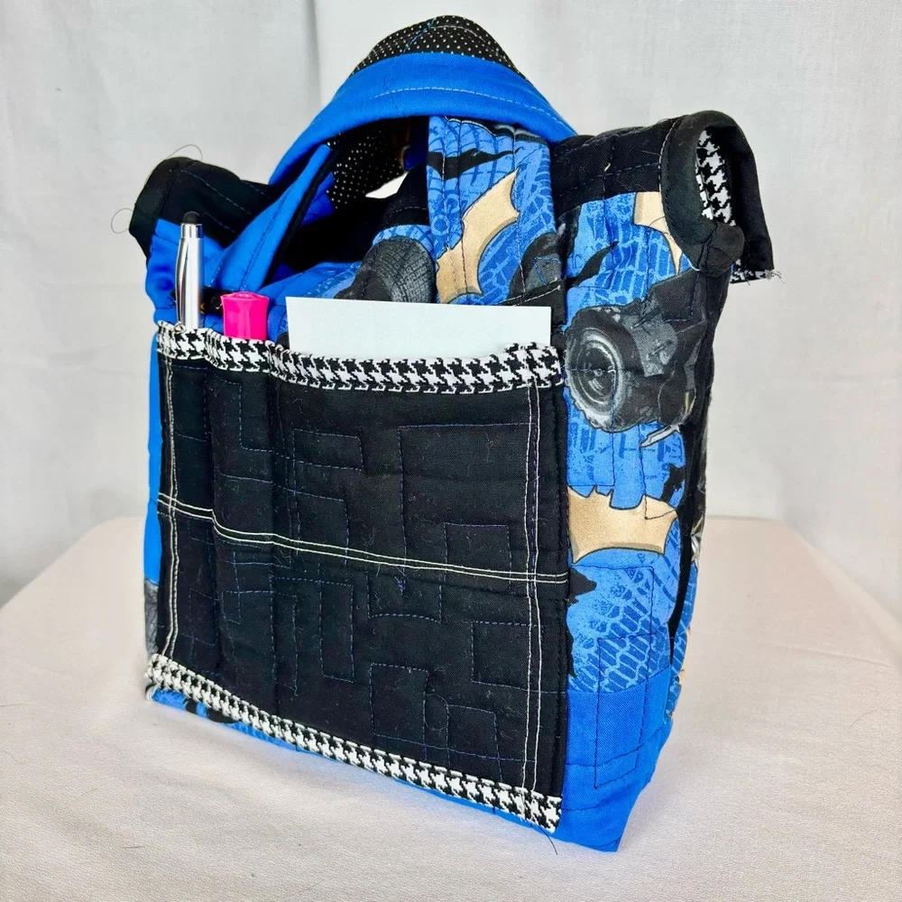 Handmade Upcycled Quilt Bible Tote Bag | Batman Carryall with Pocket‎